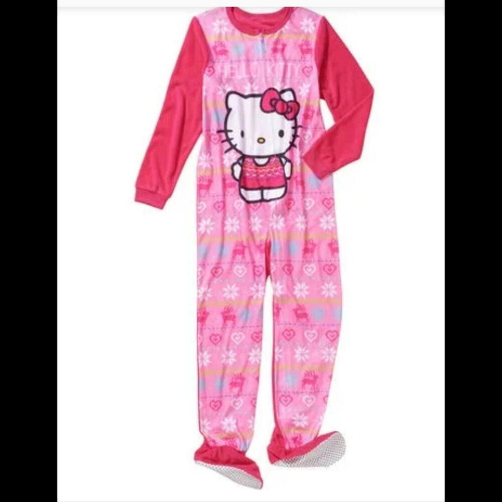Hello Kitty One Piece Flame Resistant  Girls Pink Pajama L (10-12)